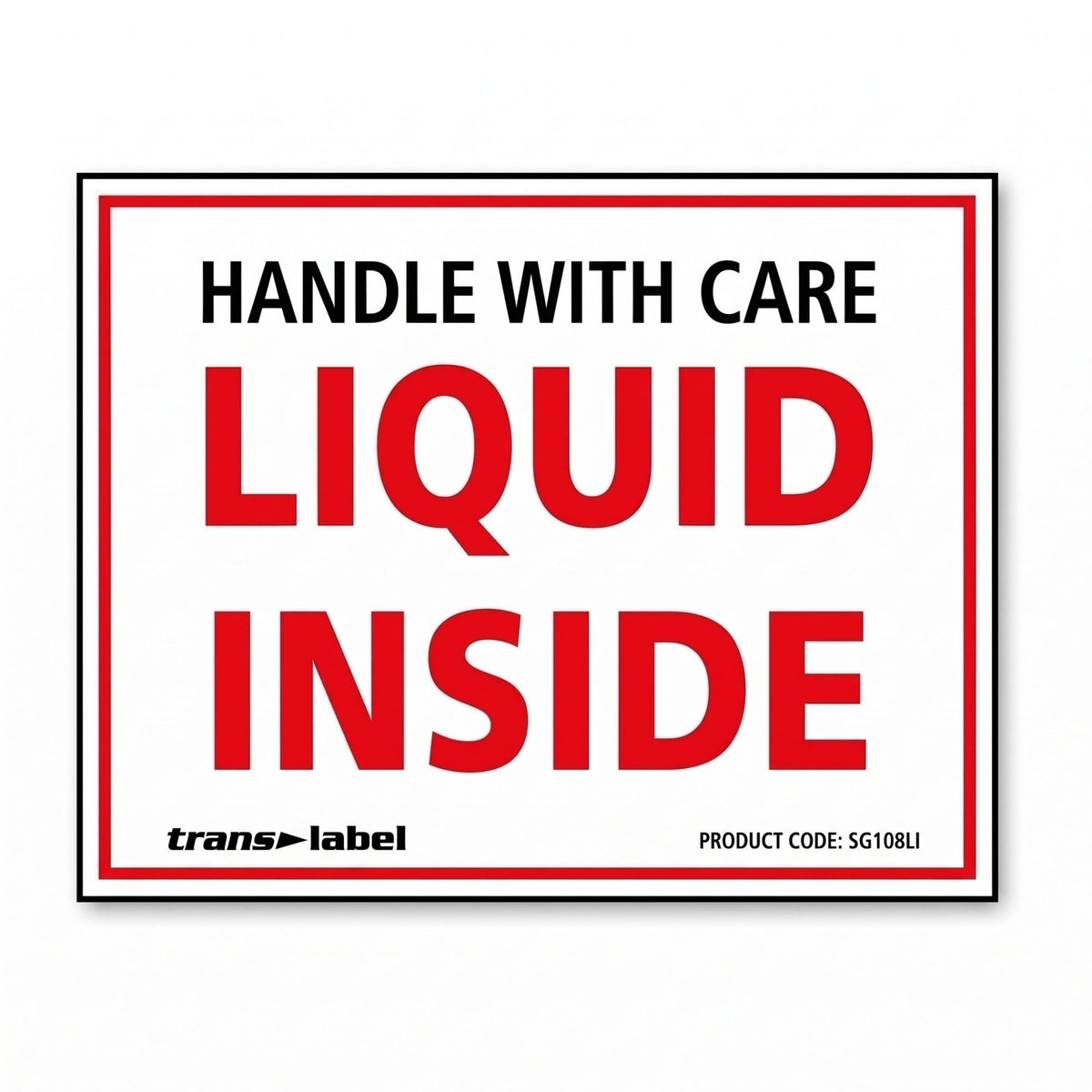 Transpal® "HANDLE WITH CARE LIQUID INSIDE" Parcel Labels 108 x 79mm (Roll of 500)