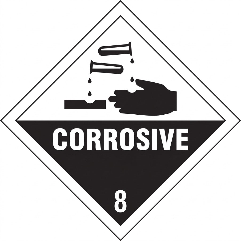 Hazard Warning Label Corrosive 8 Black/White 100 x 100