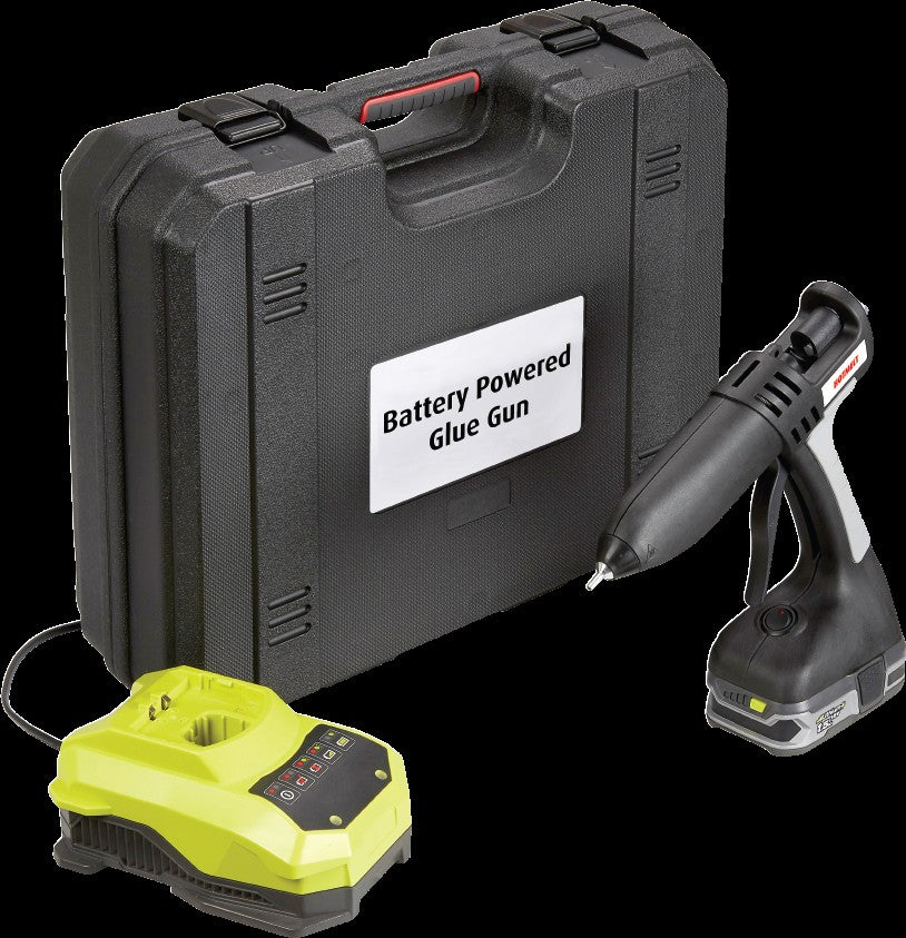 Cordless 12mm Hotmelt Glue Gun battery powered includes battery charger and carry case