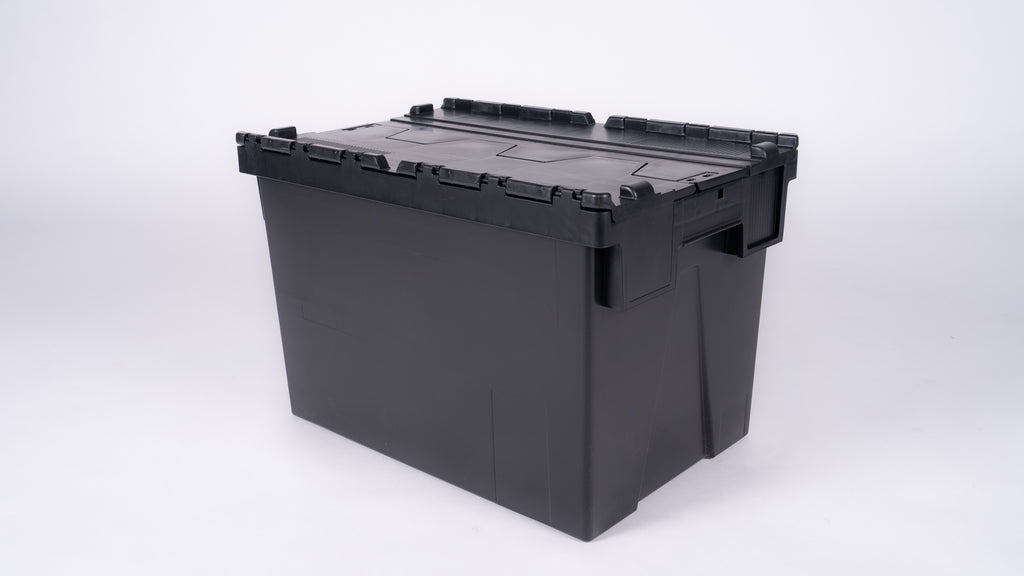 Extra Heavy duty black Tote with black lid 600 x 400 x 367mm