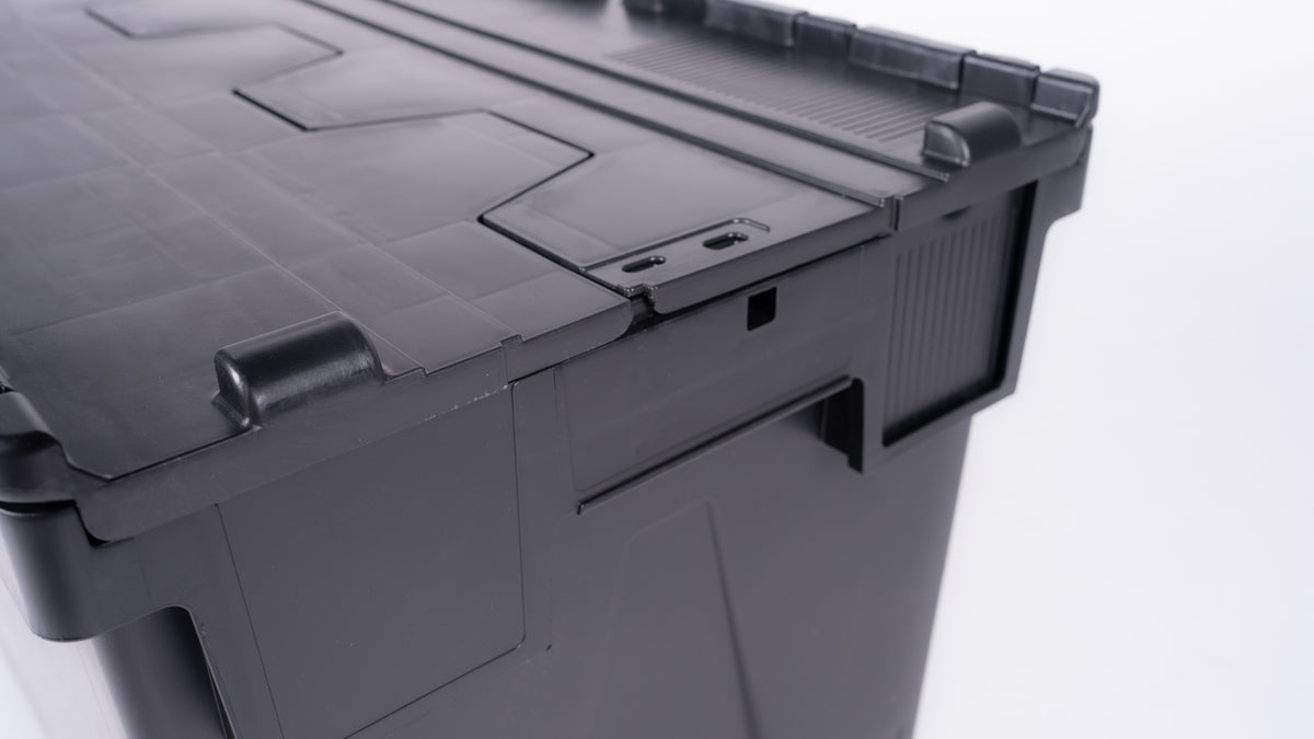 Extra Heavy duty black Tote with black lid 600 x 400 x 310mm