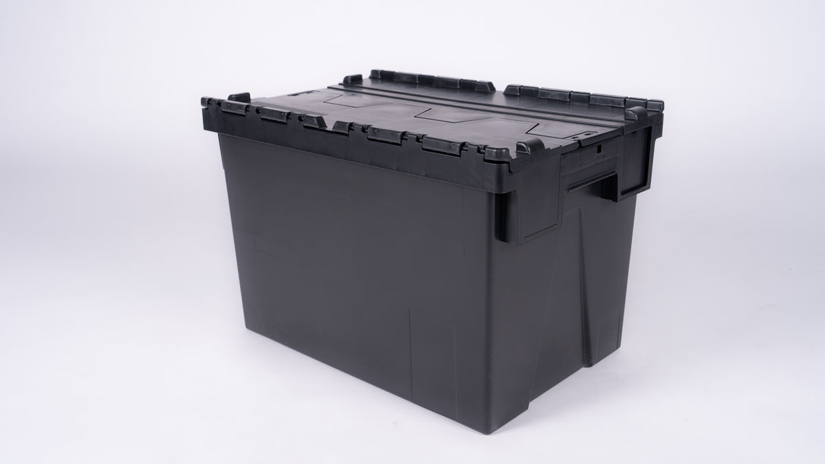 Extra Heavy duty black Tote with black lid 600 x 400 x 310mm