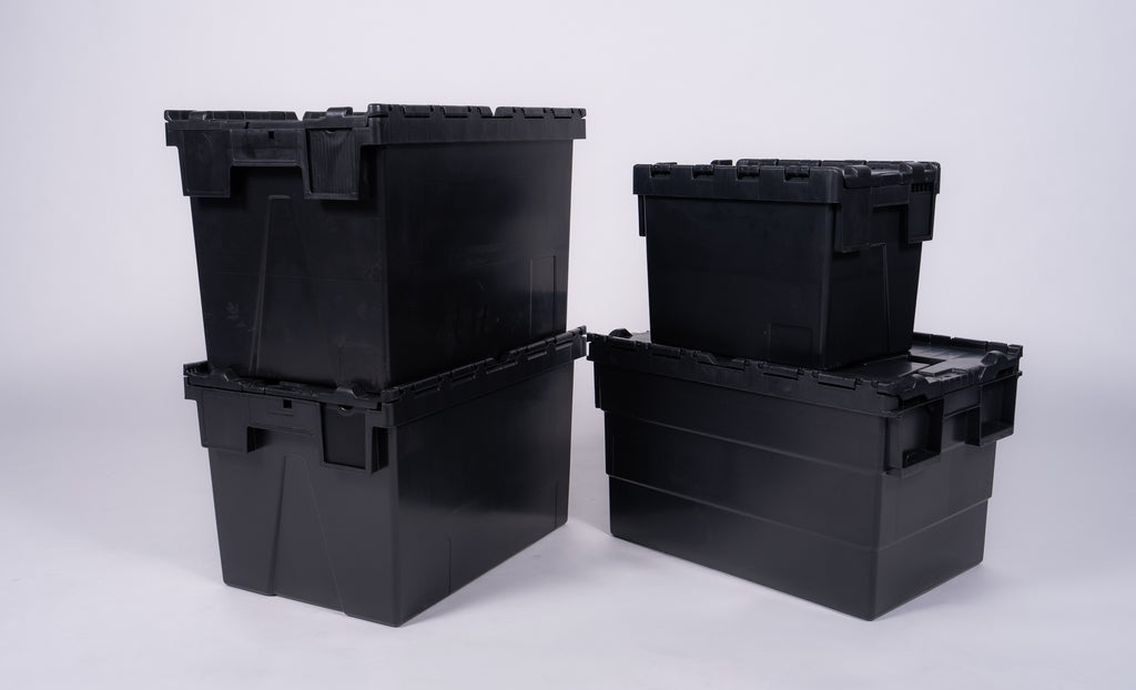 Extra Heavy duty black Tote with black lid 600 x 400 x 367mm