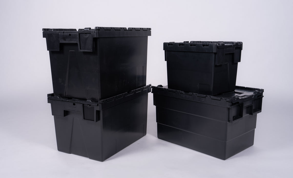 Extra Heavy duty black Tote with black lid 600 x 400 x 367mm